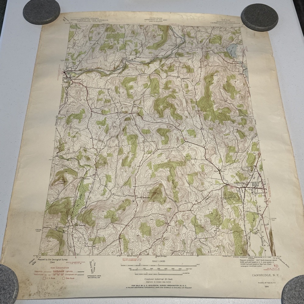 1944 US ARMY OF ENGINEERS USGS Cambridge NY Washington Cnty Quadrangle 1:24 Map